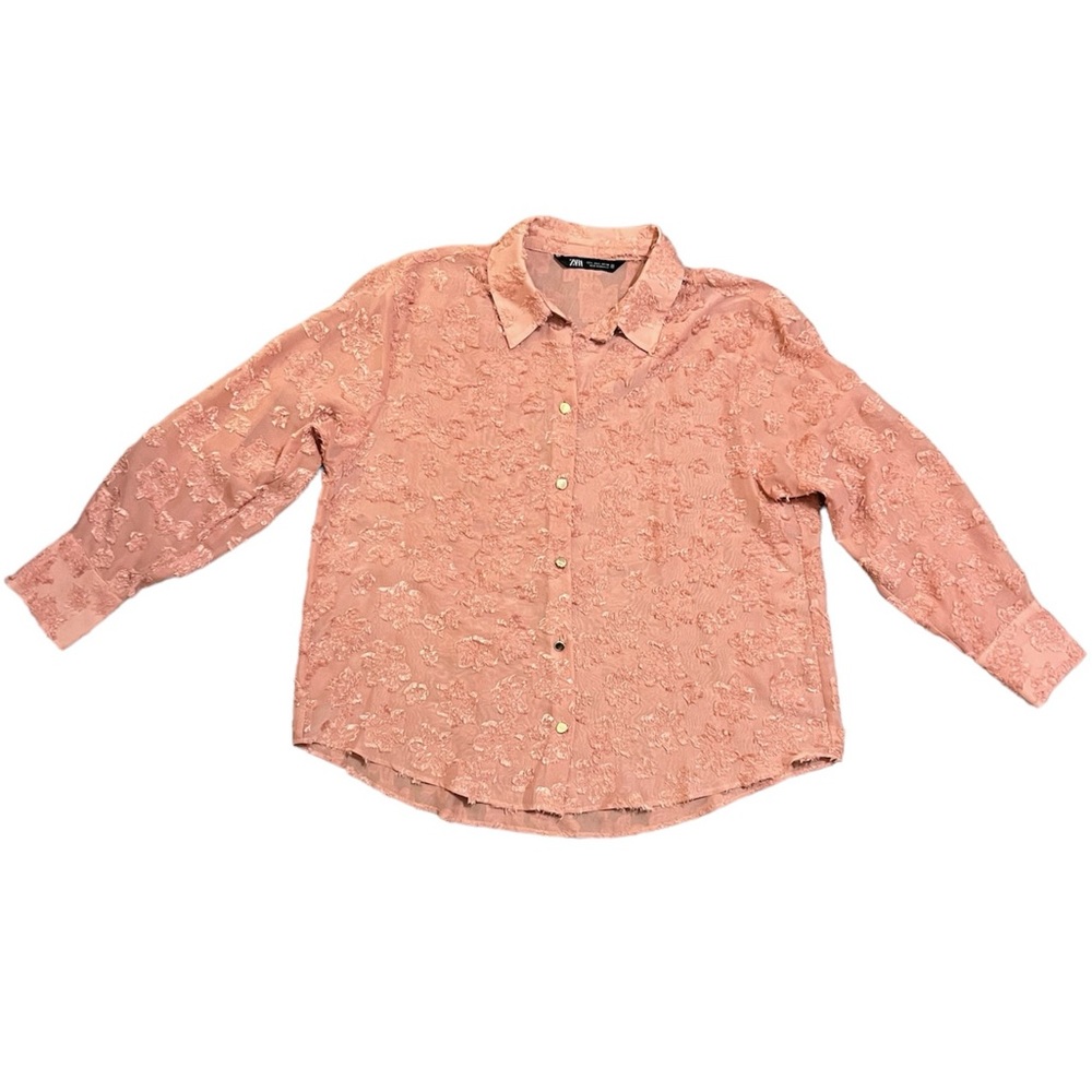 ZARA blouse textured button up SIZE L gold buttons